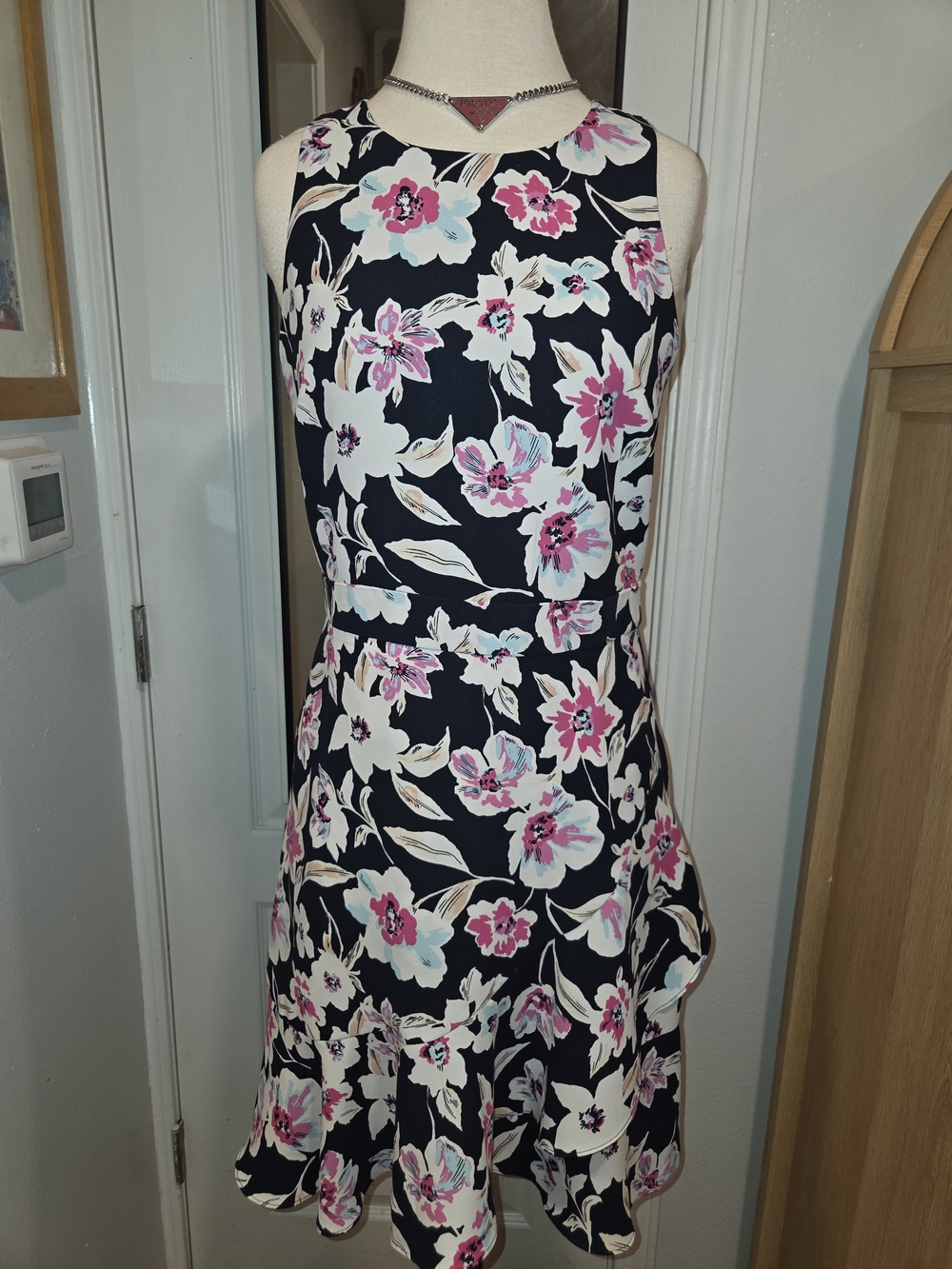 Banana Republic Navy Floral Sleeveless Fit-and-Flare Mini Dress